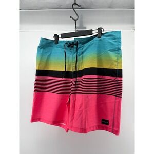 Hurley Board Shorts, Pink Striped Swim Trunks Boca Barranca Board, Men's Size 34